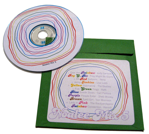 Mix CD and CD sleeve for rainbow party goody bag